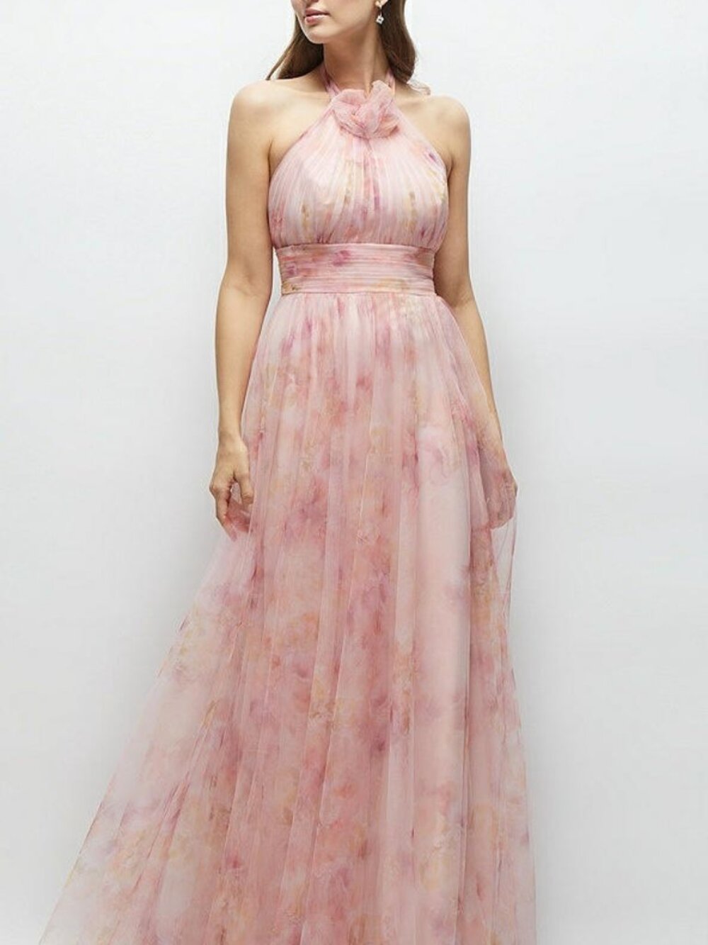 Dessy 3131FP....Floral Tie-Back Halter Tulle Dress....Rose Garden...Sz 10